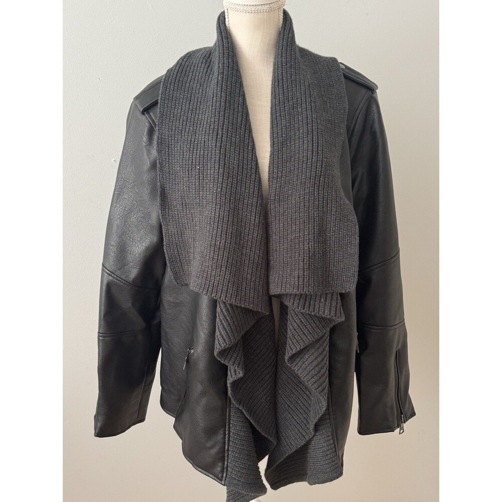 G.I.L.I. Faux Leather‎ Jacket Knit Shawl Collar Dark Gray Size 28W